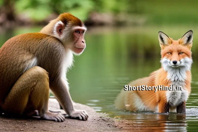 fox and monkey near lake